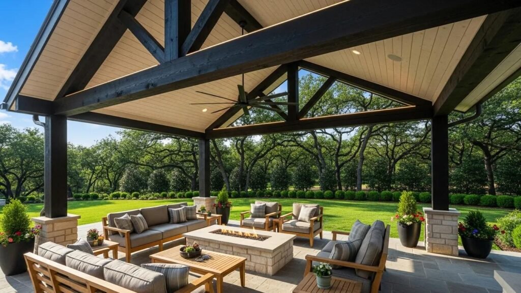 Custom patio cover enhancing outdoor living space in Southlake, TX